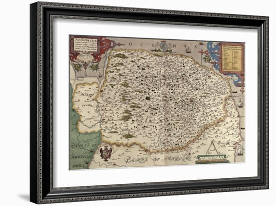 Map of Norfolk in 1574-Christopher Saxton-Framed Giclee Print