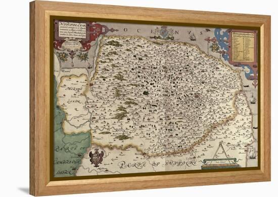 Map of Norfolk in 1574-Christopher Saxton-Framed Premier Image Canvas