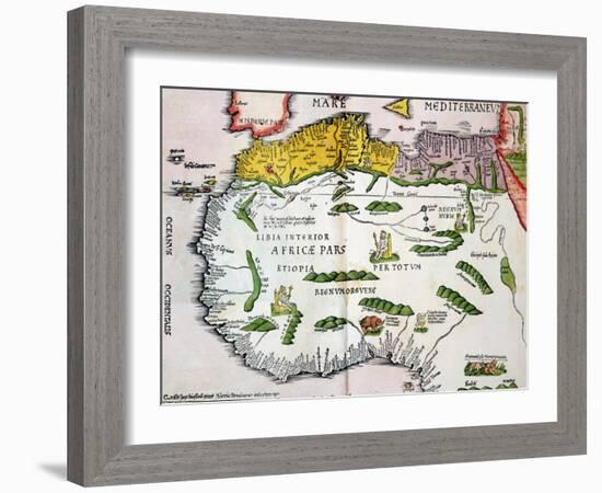 Map of North Africa and West Africa, Published in Strasbourg in 1522-Ptolemy-Framed Giclee Print