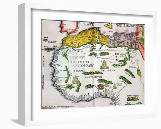 Map of North Africa and West Africa, Published in Strasbourg in 1522-Ptolemy-Framed Giclee Print