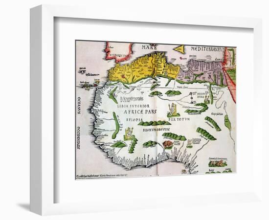 Map of North Africa and West Africa, Published in Strasbourg in 1522-Ptolemy-Framed Giclee Print