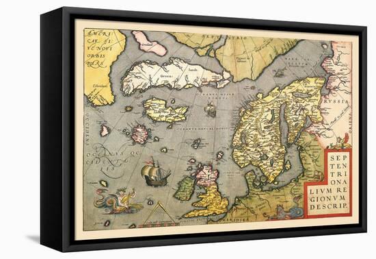 Map of North Sea-Abraham Ortelius-Framed Stretched Canvas