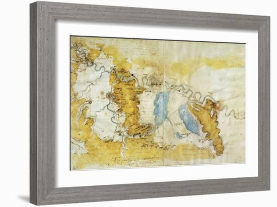 Map of North-West of Tuscany from Florence to Sea-Leonardo da Vinci-Framed Giclee Print