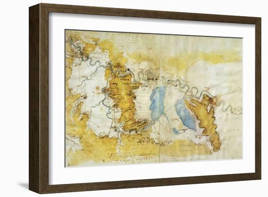 Map of North-West of Tuscany from Florence to Sea-Leonardo da Vinci-Framed Giclee Print