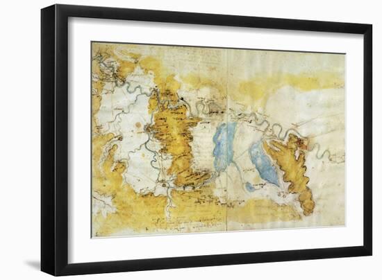 Map of North-West of Tuscany from Florence to Sea-Leonardo da Vinci-Framed Giclee Print