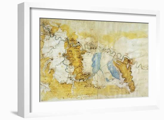 Map of North-West of Tuscany from Florence to Sea-Leonardo da Vinci-Framed Giclee Print