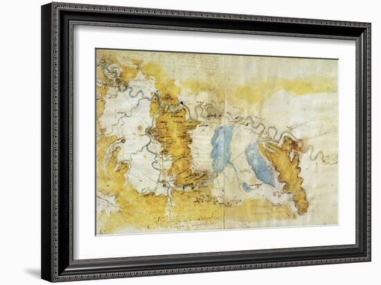 Map of North-West of Tuscany from Florence to Sea-Leonardo da Vinci-Framed Giclee Print