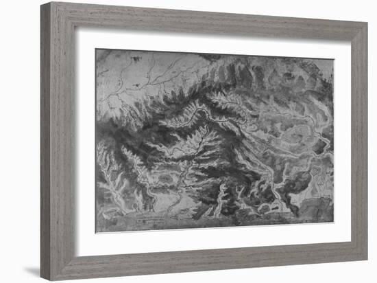 'Map of Northern Italy, Showing the Watershed of the Arno', c1480 (1945)-Leonardo Da Vinci-Framed Giclee Print