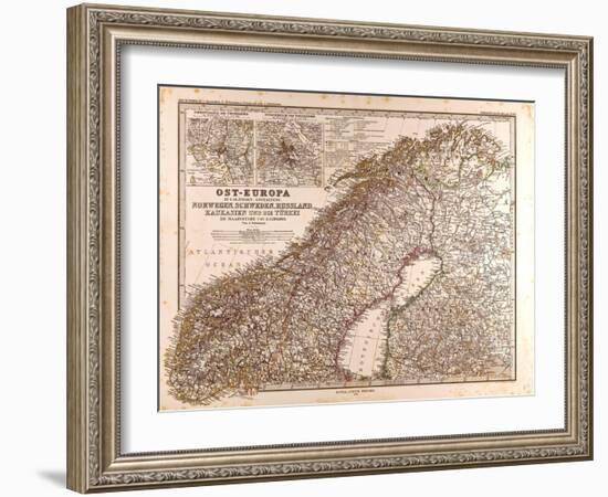 Map of Norway and Sweden, 1872-null-Framed Premium Giclee Print