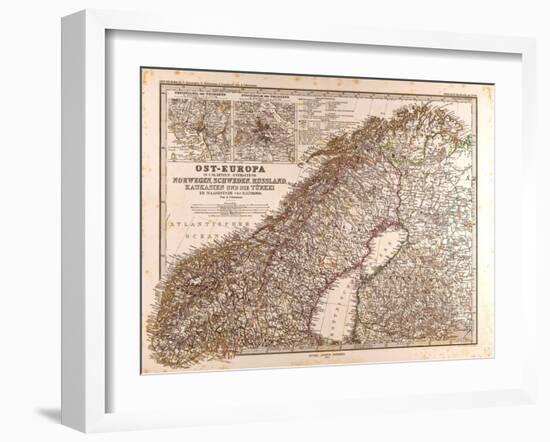 Map of Norway and Sweden, 1872-null-Framed Premium Giclee Print