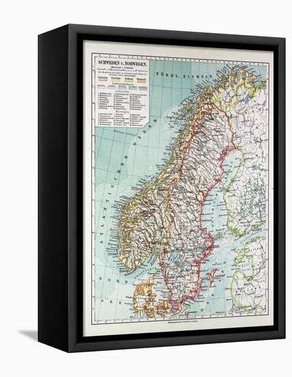 Map of Norway and Sweden 1899-null-Framed Premier Image Canvas