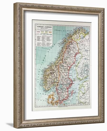 Map of Norway and Sweden 1899-null-Framed Giclee Print