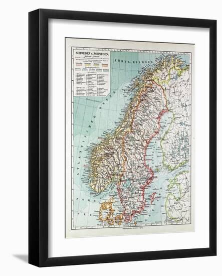 Map of Norway and Sweden 1899-null-Framed Giclee Print