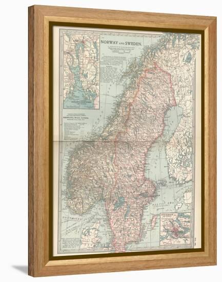 Map of Norway and Sweden. Inset of Kristianiafjord and Vicinity, and Stockholm and Vicinity-Encyclopaedia Britannica-Framed Stretched Canvas