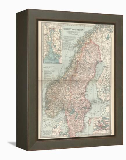 Map of Norway and Sweden. Inset of Kristianiafjord and Vicinity, and Stockholm and Vicinity-Encyclopaedia Britannica-Framed Stretched Canvas