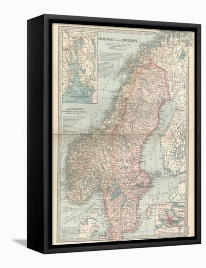 Map of Norway and Sweden. Inset of Kristianiafjord and Vicinity, and Stockholm and Vicinity-Encyclopaedia Britannica-Framed Stretched Canvas