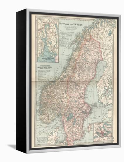 Map of Norway and Sweden. Inset of Kristianiafjord and Vicinity, and Stockholm and Vicinity-Encyclopaedia Britannica-Framed Stretched Canvas