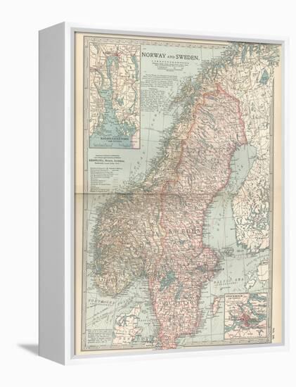 Map of Norway and Sweden. Inset of Kristianiafjord and Vicinity, and Stockholm and Vicinity-Encyclopaedia Britannica-Framed Stretched Canvas