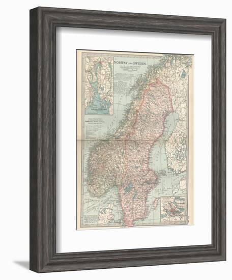 Map of Norway and Sweden. Inset of Kristianiafjord and Vicinity, and Stockholm and Vicinity-Encyclopaedia Britannica-Framed Art Print