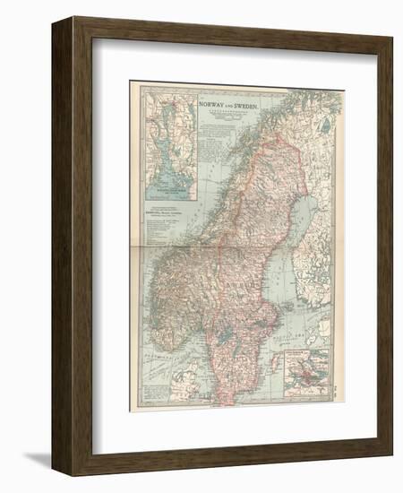 Map of Norway and Sweden. Inset of Kristianiafjord and Vicinity, and Stockholm and Vicinity-Encyclopaedia Britannica-Framed Art Print