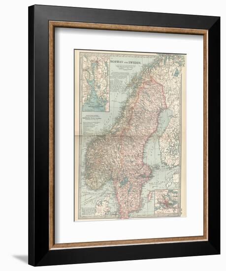 Map of Norway and Sweden. Inset of Kristianiafjord and Vicinity, and Stockholm and Vicinity-Encyclopaedia Britannica-Framed Art Print