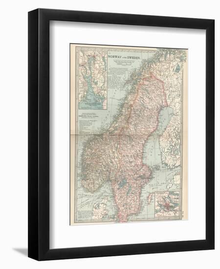 Map of Norway and Sweden. Inset of Kristianiafjord and Vicinity, and Stockholm and Vicinity-Encyclopaedia Britannica-Framed Art Print