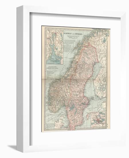 Map of Norway and Sweden. Inset of Kristianiafjord and Vicinity, and Stockholm and Vicinity-Encyclopaedia Britannica-Framed Art Print