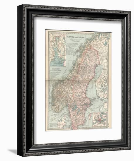 Map of Norway and Sweden. Inset of Kristianiafjord and Vicinity, and Stockholm and Vicinity-Encyclopaedia Britannica-Framed Art Print