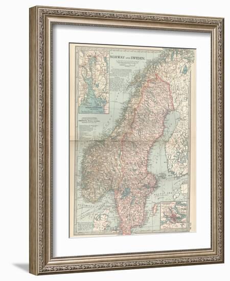 Map of Norway and Sweden. Inset of Kristianiafjord and Vicinity, and Stockholm and Vicinity-Encyclopaedia Britannica-Framed Art Print