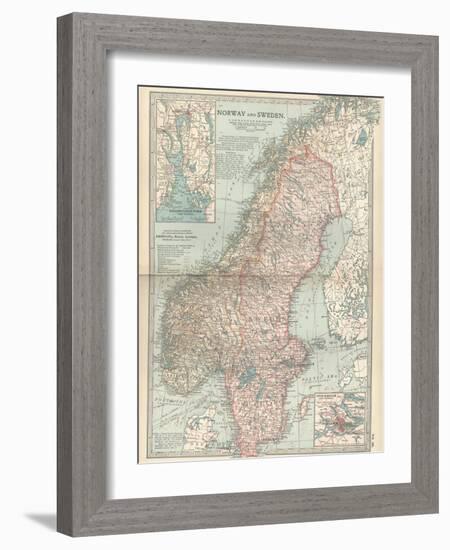 Map of Norway and Sweden. Inset of Kristianiafjord and Vicinity, and Stockholm and Vicinity-Encyclopaedia Britannica-Framed Art Print