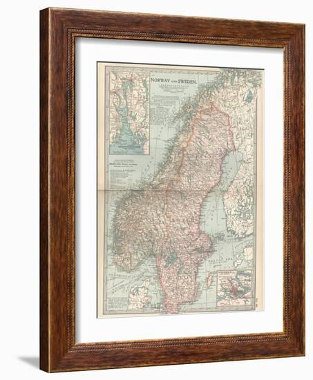 Map of Norway and Sweden. Inset of Kristianiafjord and Vicinity, and Stockholm and Vicinity-Encyclopaedia Britannica-Framed Art Print