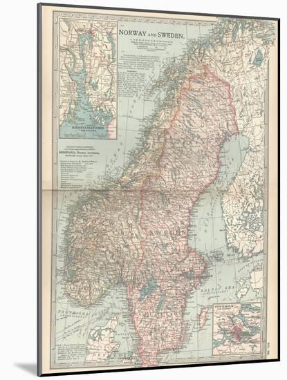 Map of Norway and Sweden. Inset of Kristianiafjord and Vicinity, and Stockholm and Vicinity-Encyclopaedia Britannica-Mounted Art Print