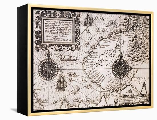 Map of Nova Zembla from Diarium Nauticum, seu vera descriptio trium navigationum admirandarum-Gerrit de Veer-Framed Premier Image Canvas