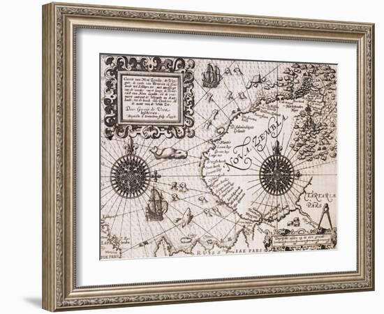 Map of Nova Zembla from Diarium Nauticum, seu vera descriptio trium navigationum admirandarum-Gerrit de Veer-Framed Giclee Print