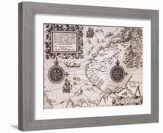 Map of Nova Zembla from Diarium Nauticum, seu vera descriptio trium navigationum admirandarum-Gerrit de Veer-Framed Giclee Print