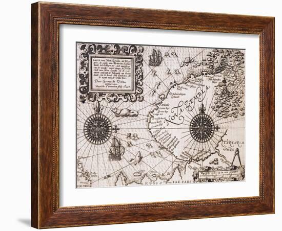 Map of Nova Zembla from Diarium Nauticum, seu vera descriptio trium navigationum admirandarum-Gerrit de Veer-Framed Giclee Print