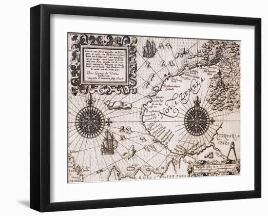 Map of Nova Zembla from Diarium Nauticum, seu vera descriptio trium navigationum admirandarum-Gerrit de Veer-Framed Giclee Print