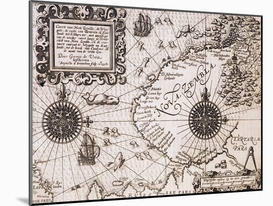 Map of Nova Zembla from Diarium Nauticum, seu vera descriptio trium navigationum admirandarum-Gerrit de Veer-Mounted Giclee Print