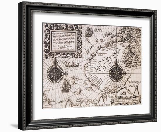 Map of Nova Zembla from Diarium Nauticum, seu vera descriptio trium navigationum admirandarum-Gerrit de Veer-Framed Giclee Print