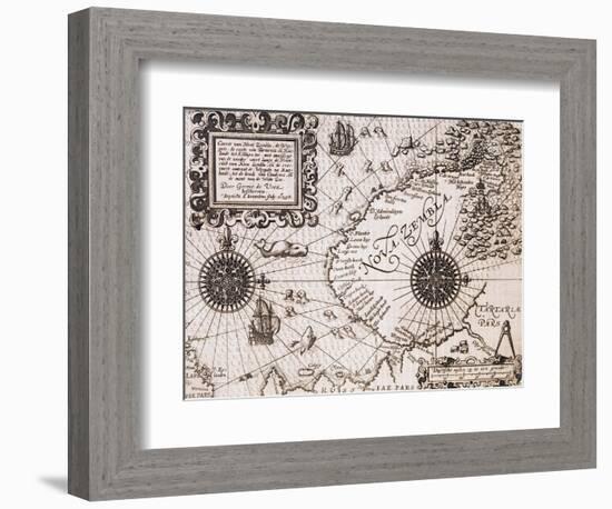 Map of Nova Zembla from Diarium Nauticum, seu vera descriptio trium navigationum admirandarum-Gerrit de Veer-Framed Giclee Print