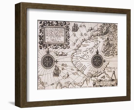 Map of Nova Zembla from Diarium Nauticum, seu vera descriptio trium navigationum admirandarum-Gerrit de Veer-Framed Giclee Print