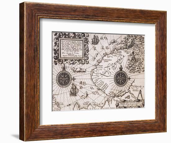 Map of Nova Zembla from Diarium Nauticum, seu vera descriptio trium navigationum admirandarum-Gerrit de Veer-Framed Giclee Print