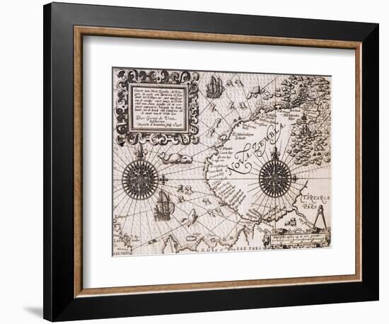 Map of Nova Zembla from Diarium Nauticum, seu vera descriptio trium navigationum admirandarum-Gerrit de Veer-Framed Giclee Print