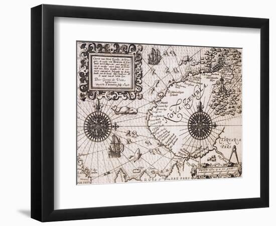 Map of Nova Zembla from Diarium Nauticum, seu vera descriptio trium navigationum admirandarum-Gerrit de Veer-Framed Giclee Print