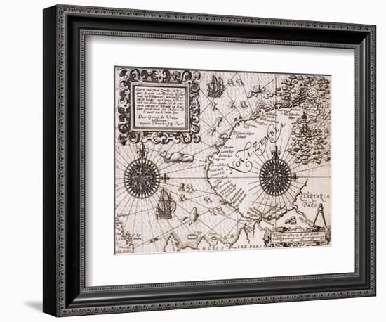 Map of Nova Zembla from Diarium Nauticum, seu vera descriptio trium navigationum admirandarum-Gerrit de Veer-Framed Giclee Print