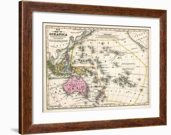 Map of Oceanica, c.1839-Samuel Augustus Mitchell-Framed Art Print