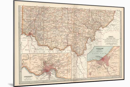 Map of Ohio, Southern Part. United States. Inset Maps of Cincinnati and Cleveland-Encyclopaedia Britannica-Mounted Art Print