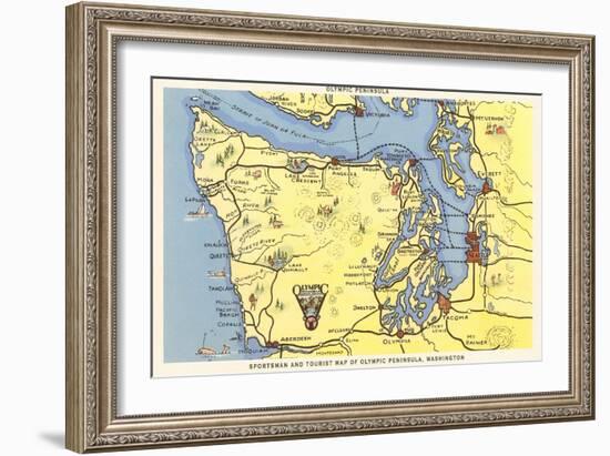 Map of Olympic Peninsula, Washington-null-Framed Art Print