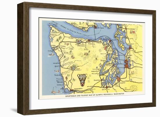 Map of Olympic Peninsula, Washington-null-Framed Art Print