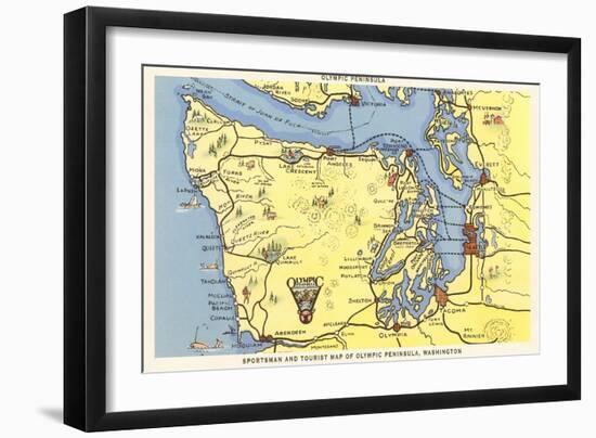 Map of Olympic Peninsula, Washington-null-Framed Art Print